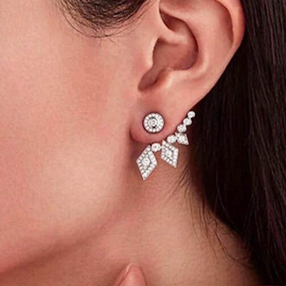 “Angel of Mine” Luxury Diamond Rhinestone Climber Silver Stud Sexy Earrings